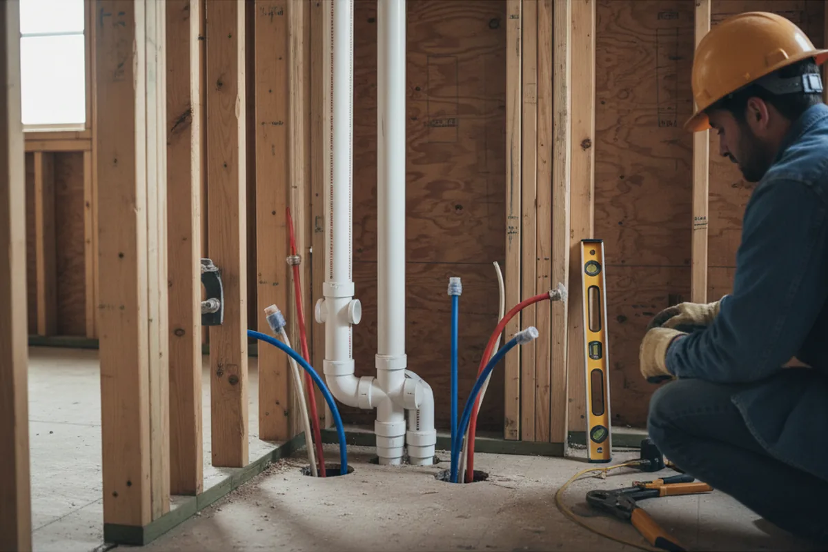 Drain and supply rough-in during Sump Pump Repair in Holbrook